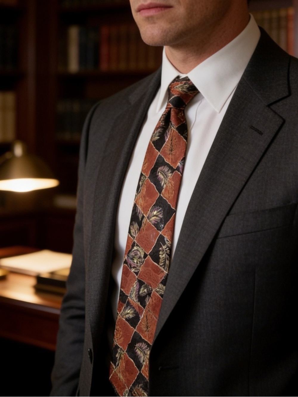 Hugo Boss men’s Feather Patterned Tie silk rust and black